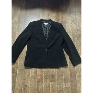 Talbots women's black classic work office blazer lined suit jacket size 10 / VTG